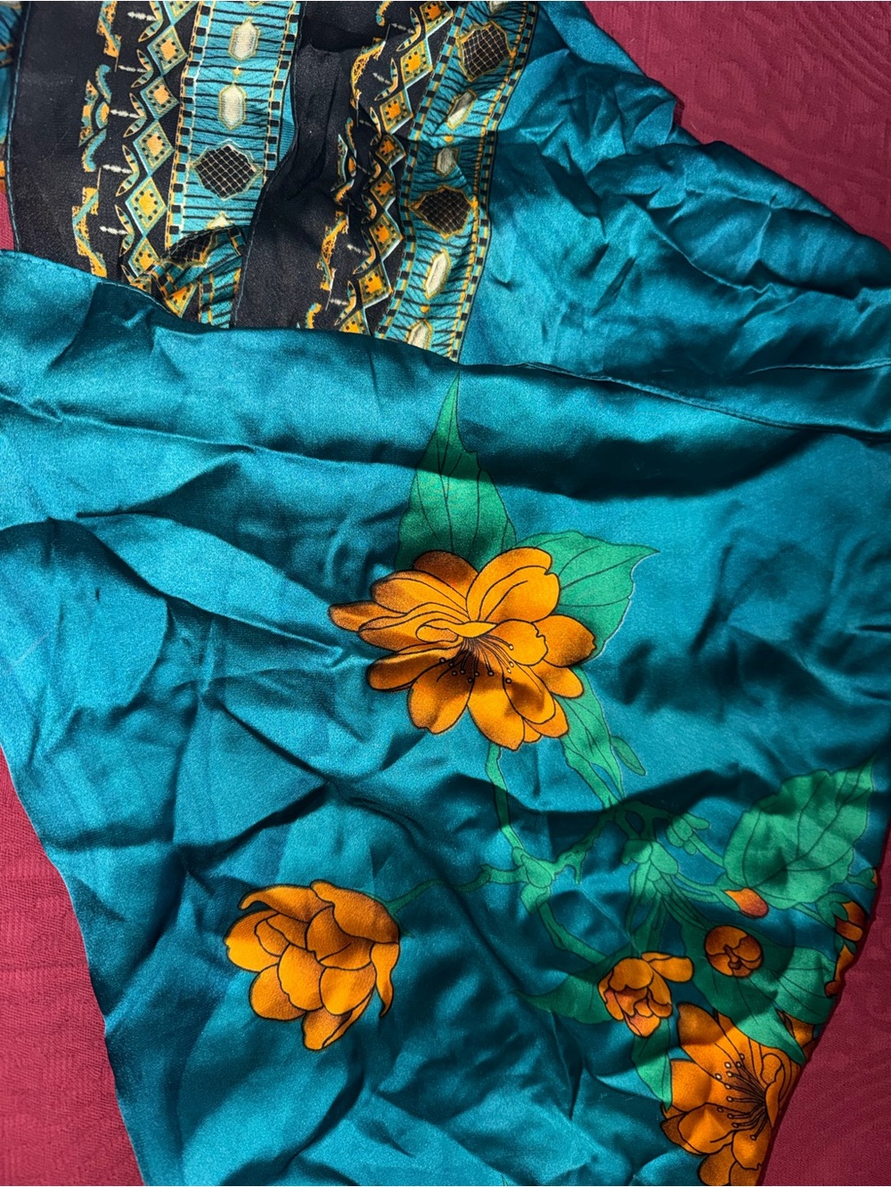Large Floral Teal Scarf